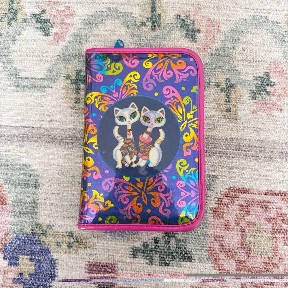 Vintage Lisa Frank Roxi Rollie Mini Zipper Binder Organizer Siamese White Cats